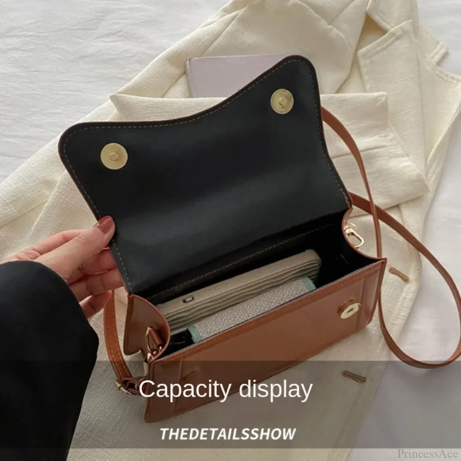 High-Quality PU Leather Solid Color Crossbody Handbag - Image 5