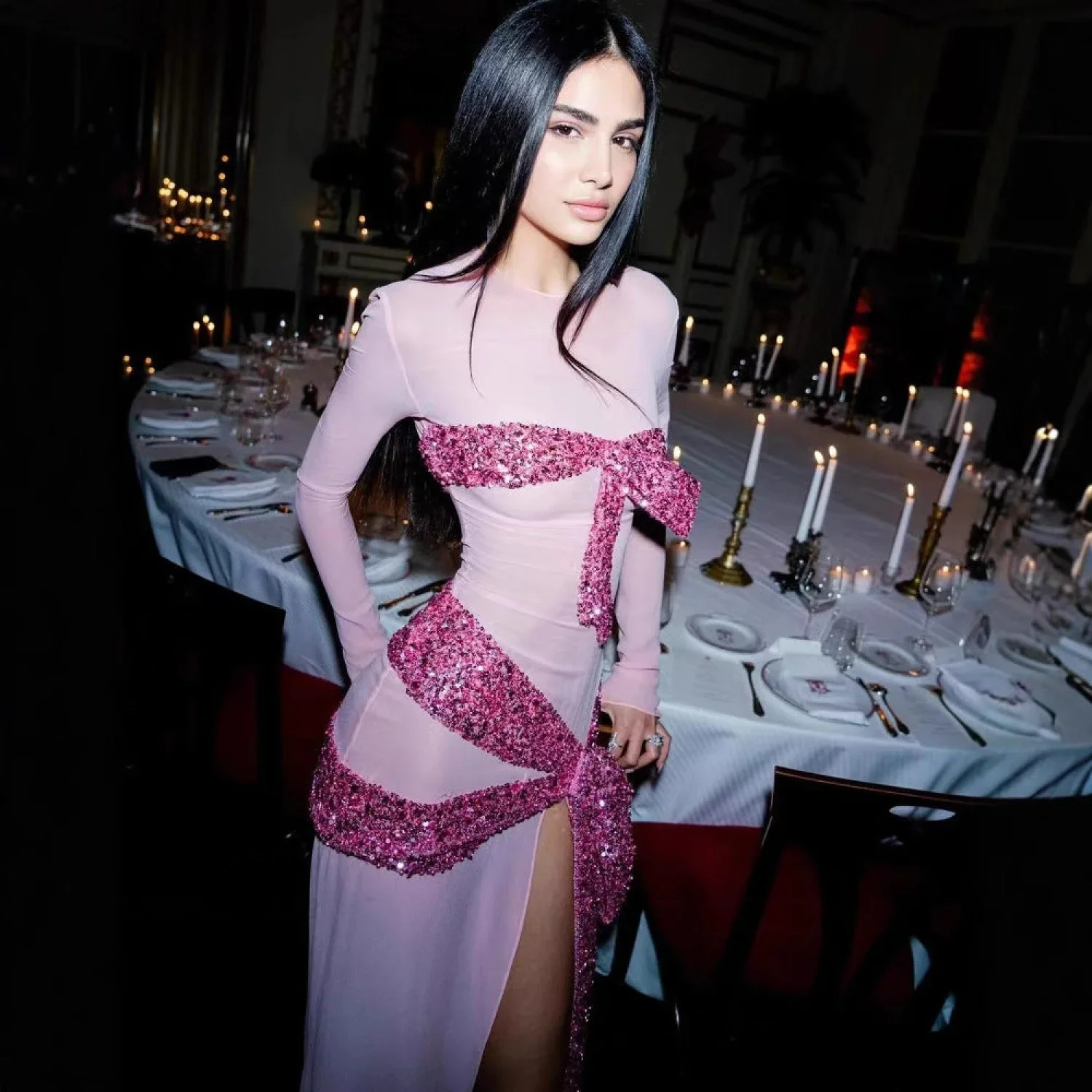 High Slit Sequin Mesh Prom Dress - Image 3