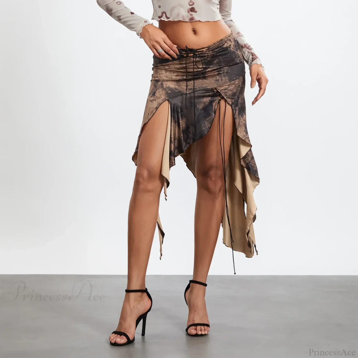 High Split Vintage Print Skirt