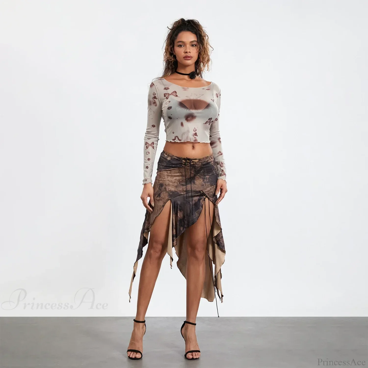 High Split Vintage Print Skirt - Image 6