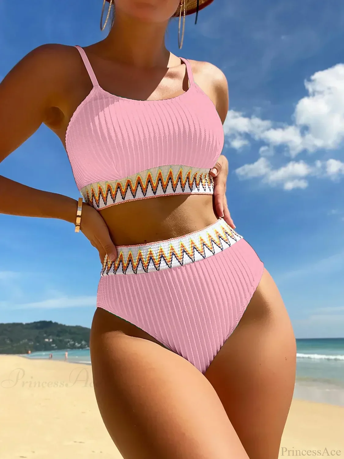 High Waist Colorful Split Two Piece Set - Image 11