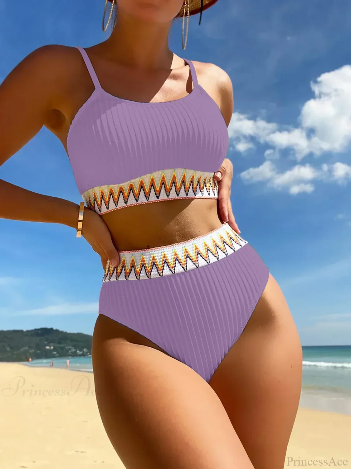 High Waist Colorful Split Two Piece Set - Image 12