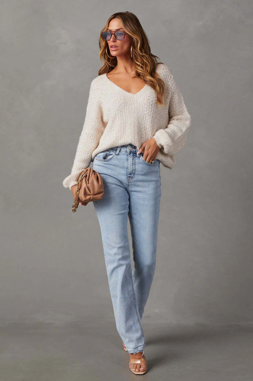 High Waist Light Wash Straight Jean - Image 2