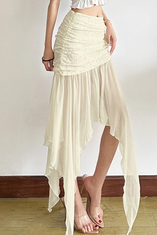 High Waist Mesh Asymmetrical Skirt - Image 3