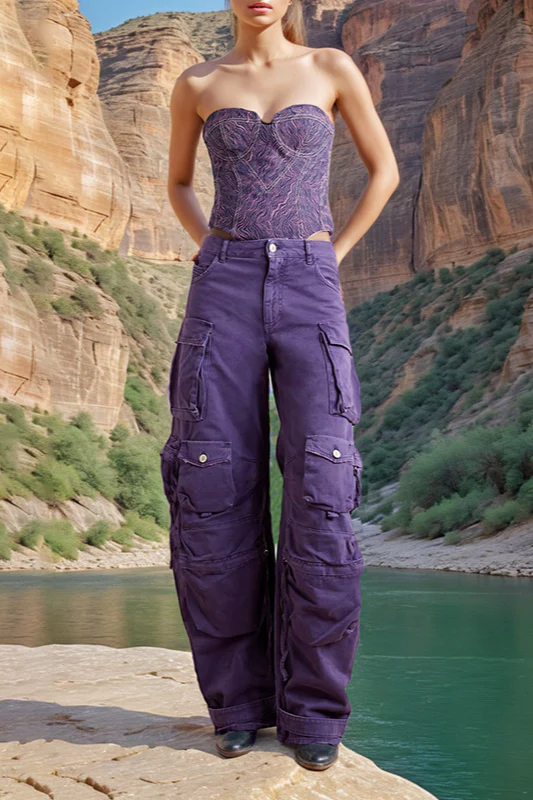 High Waist Oversized Pocket Denim Cargo Pant