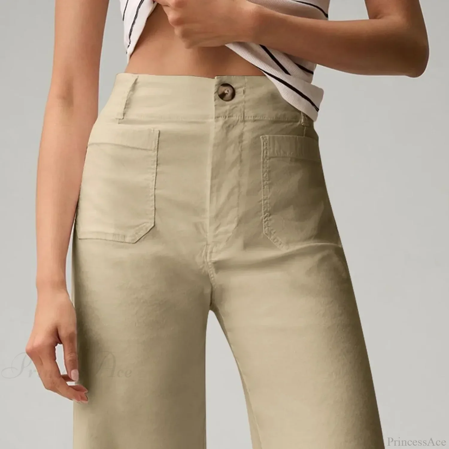 High Waist Patch Pocket Straight Pants - Image 3