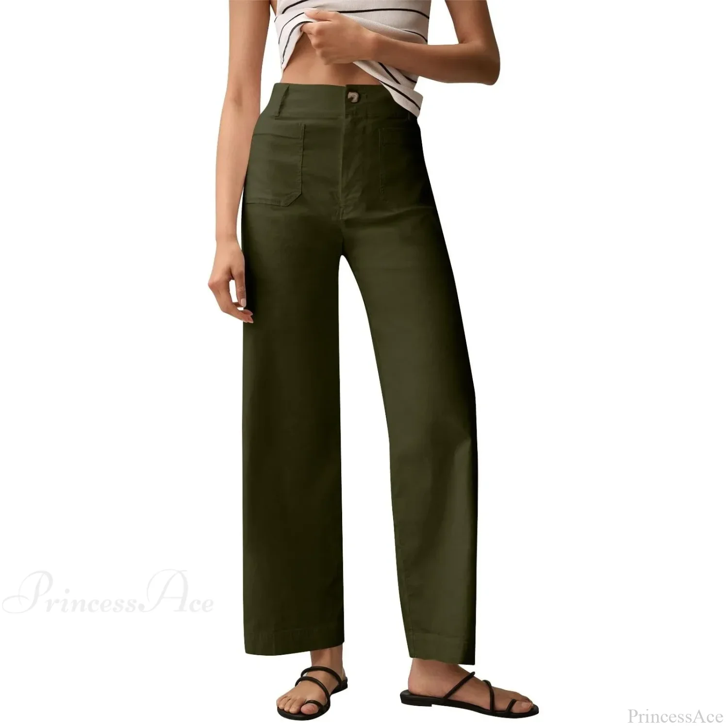 High Waist Patch Pocket Straight Pants - Image 6