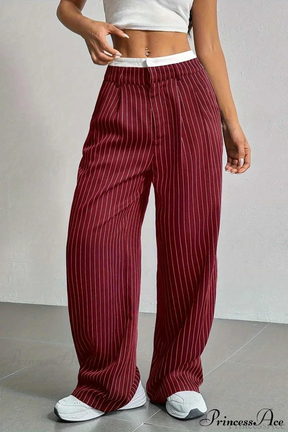 High Waist Patchwork Drapey Straight Leg Pants - Image 5