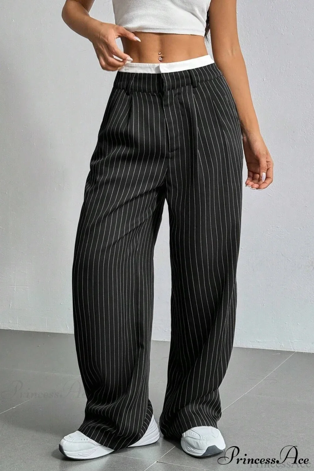High Waist Patchwork Drapey Straight Leg Pants - Image 7