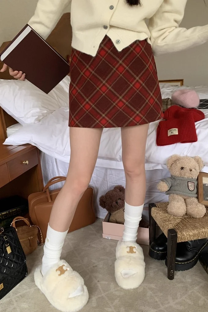 High Waist Plaid A-Line Skirt - Image 5