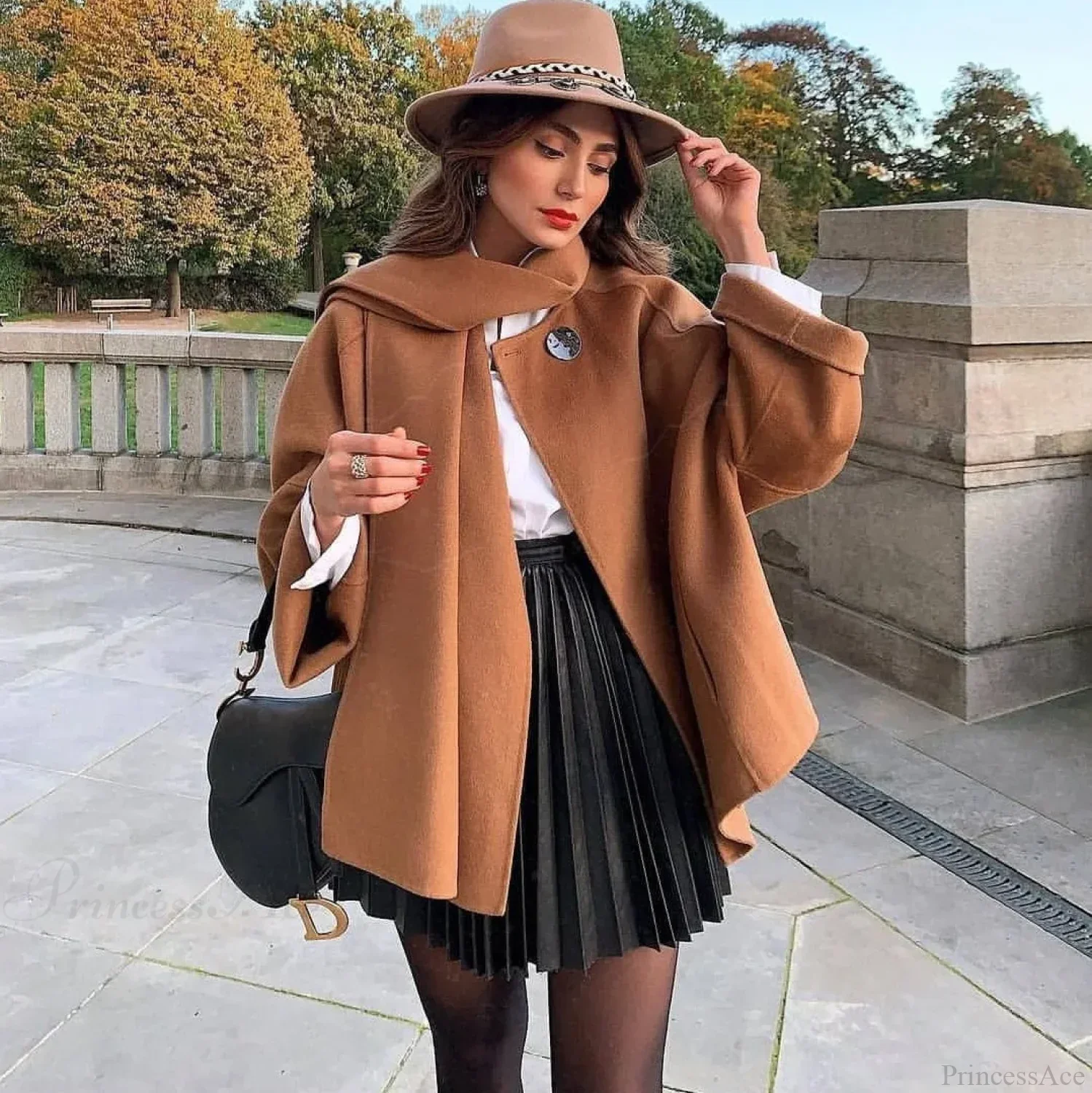 High Waist Pleated Faux Leather Skirt - Image 4