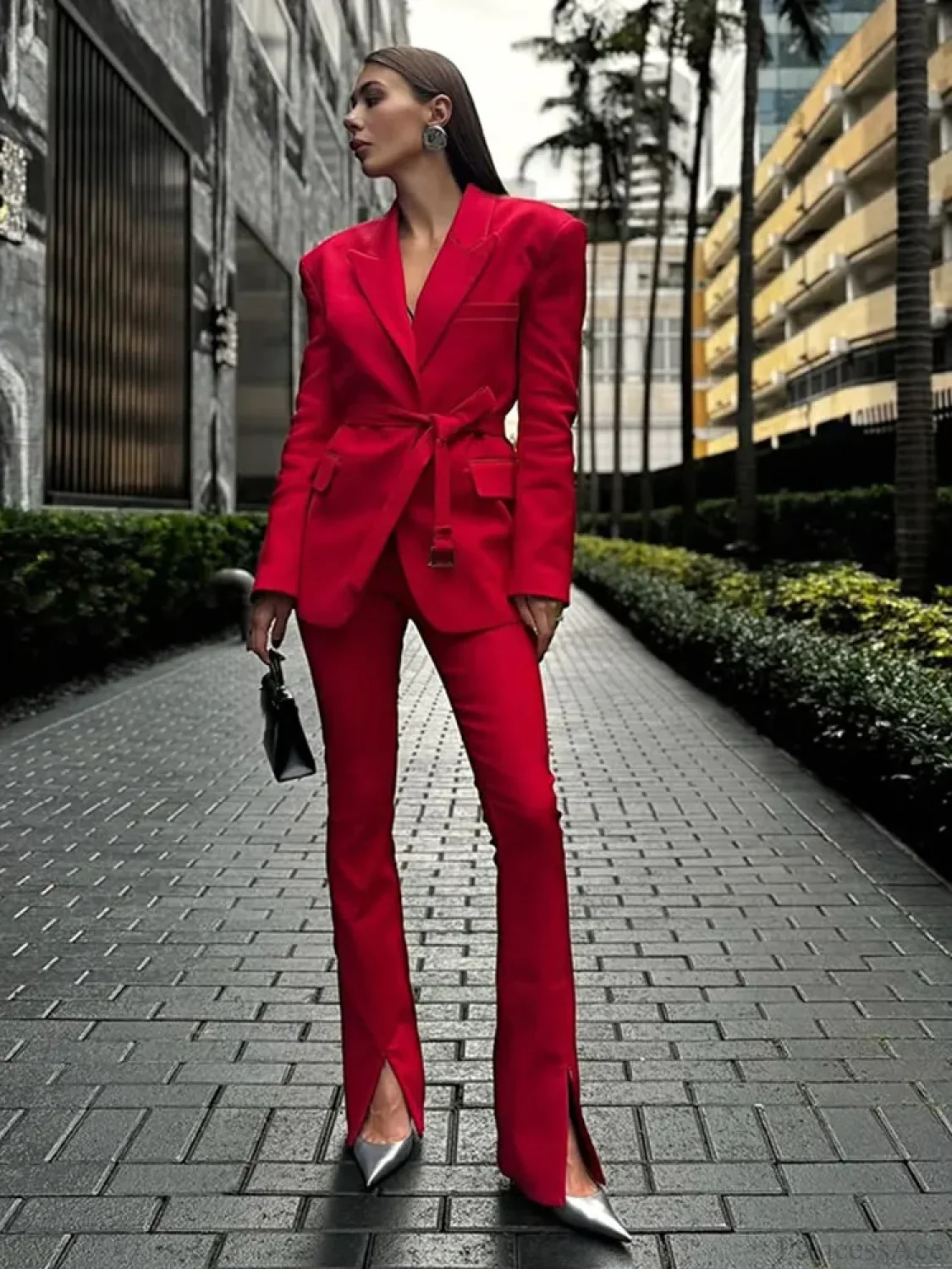 High Waist Red Lapel Suit Coat - Image 2