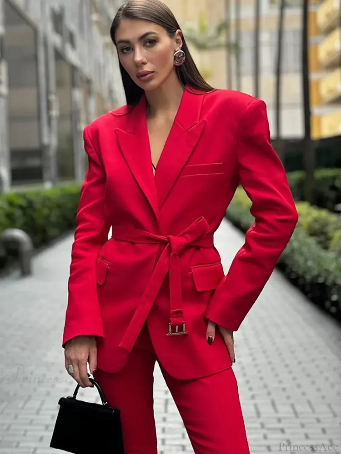 High Waist Red Lapel Suit Coat - Image 4