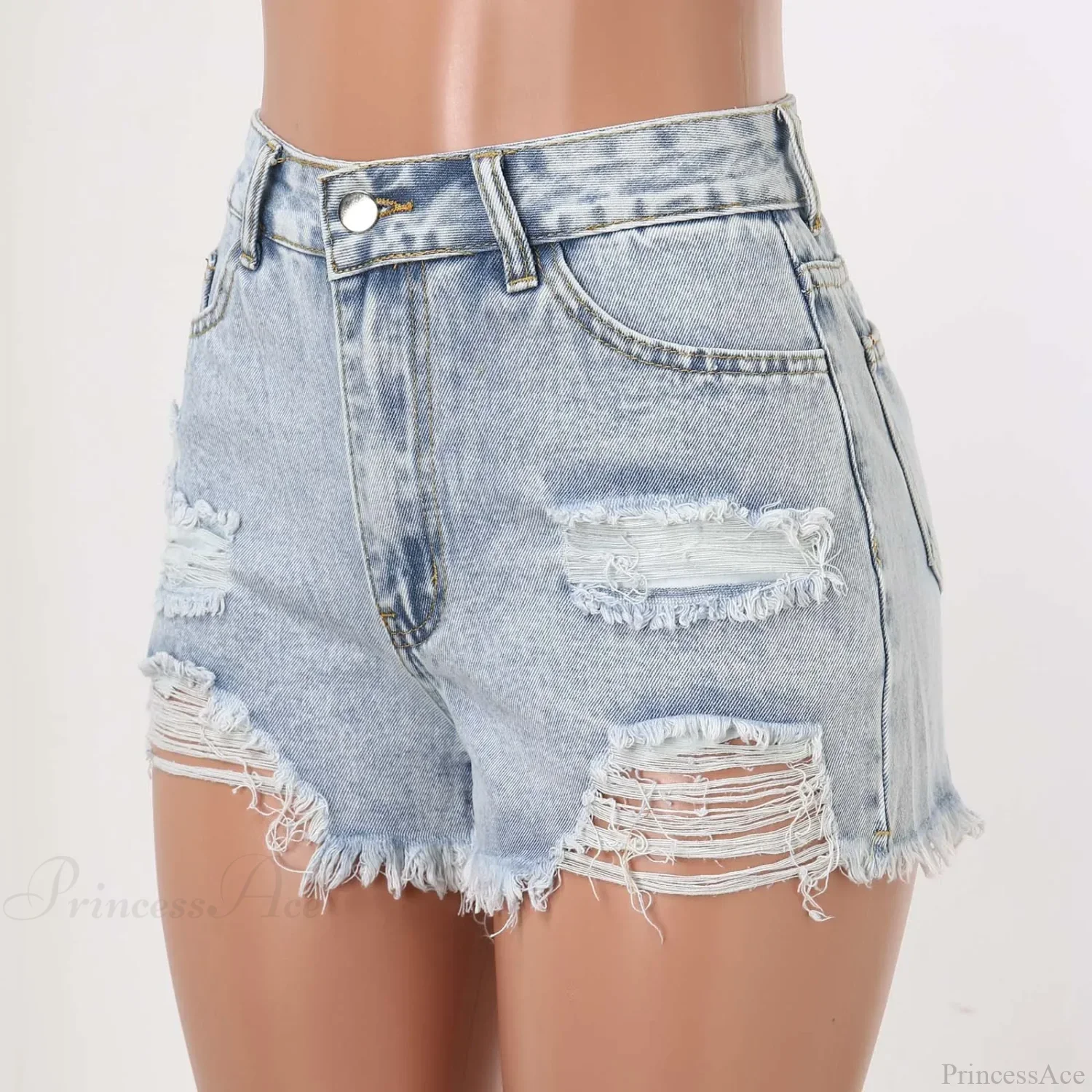 High-Waist Ripped Washed Denim Short - Image 2