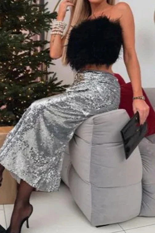 High Waist Sequin Wrap Skirt - Image 2