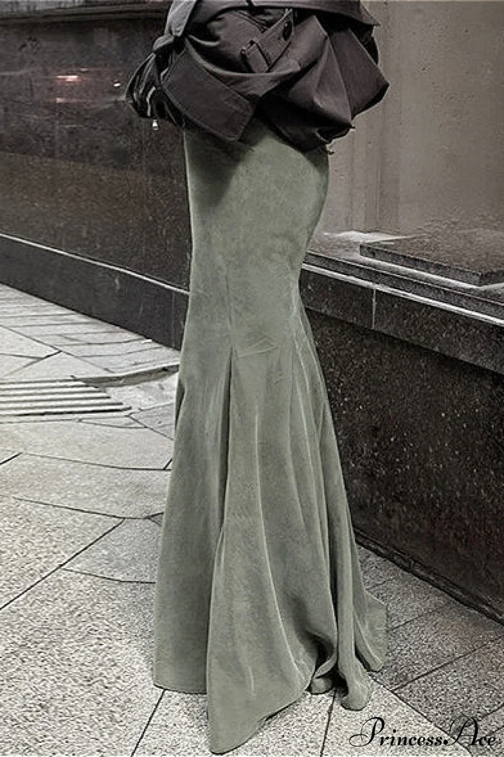 High Waist Slim Green Silver Fox Fur Mermaid Skirt - Image 2