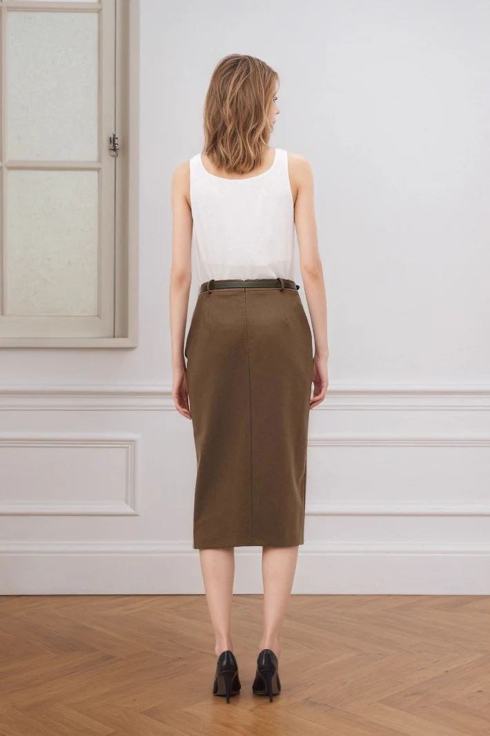 High Waist Split A-Line Midi Skirt - Image 4