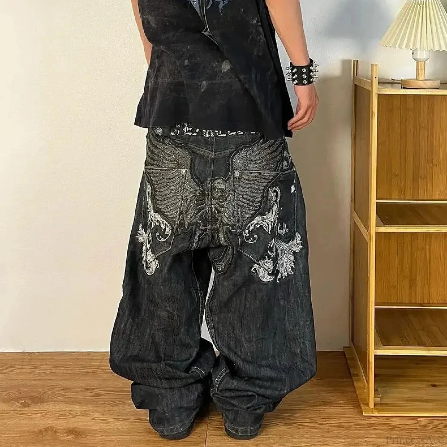 Hip Hop Eerie Rebellious Embroidery Denim Pant - Image 3