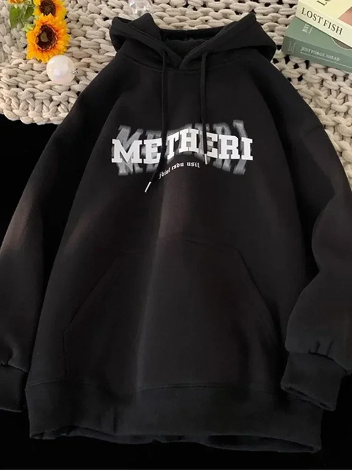 Hip Hop Letter Print Cotton Fleece Hoodie - Image 8