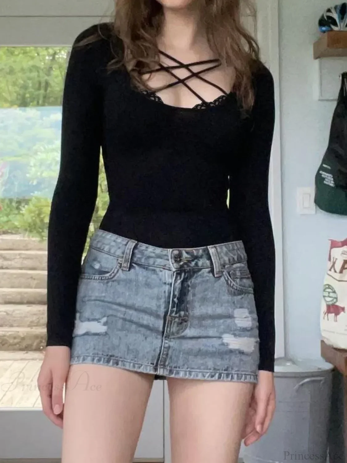 Hollow Lace Sleeve Knit Top - Image 3
