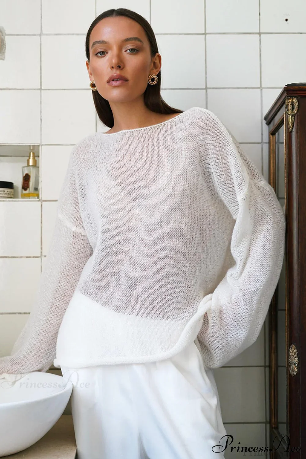 Hollow Out Bell Sleeve Knit Sweater - Image 2