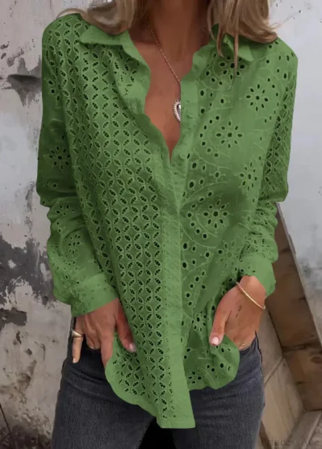 Hollow Out Cotton Floral Embroidery Long Sleeve Boho Blouse - Image 7