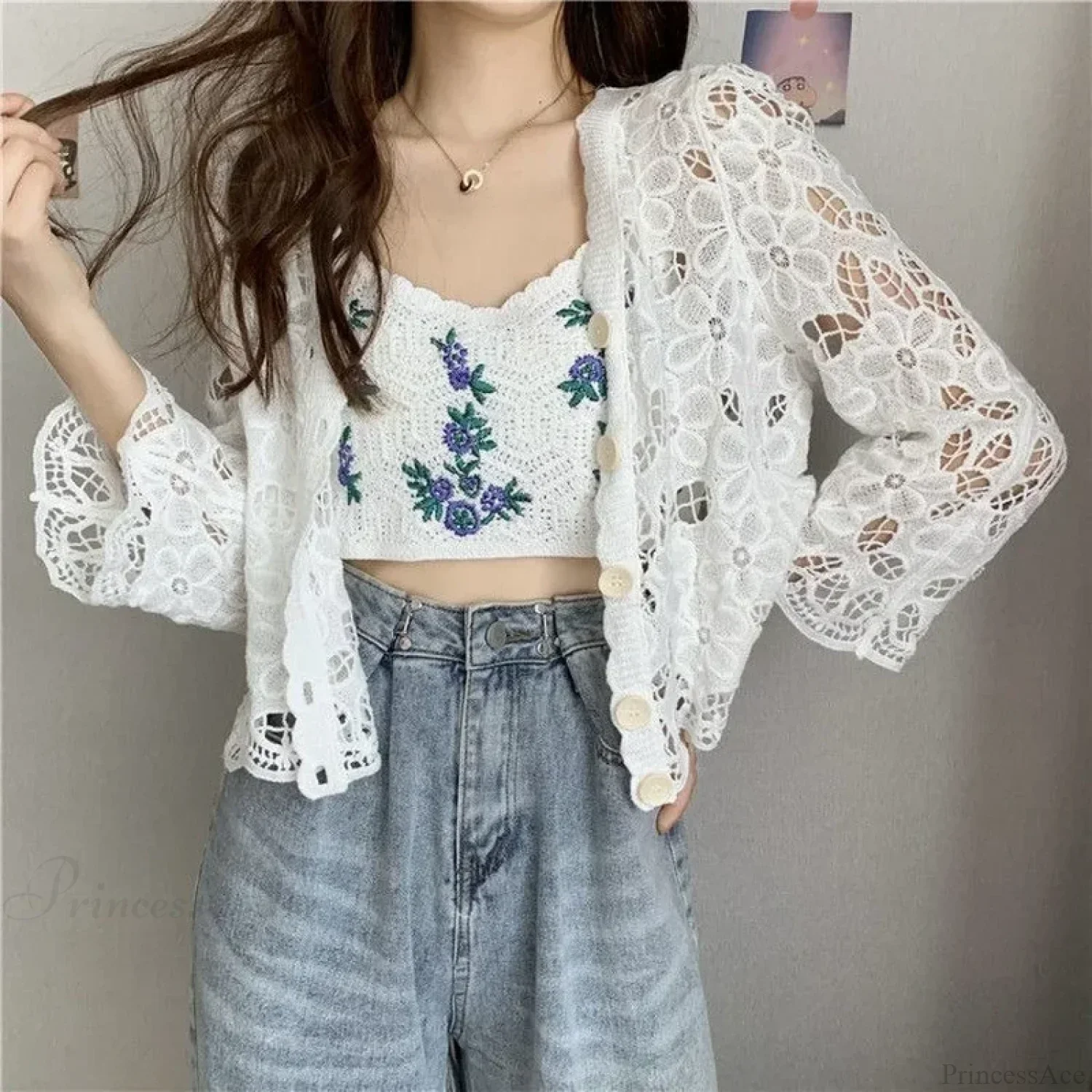 Hollow Out Elegant Long Sleeve Shrug Cardigan - Image 3