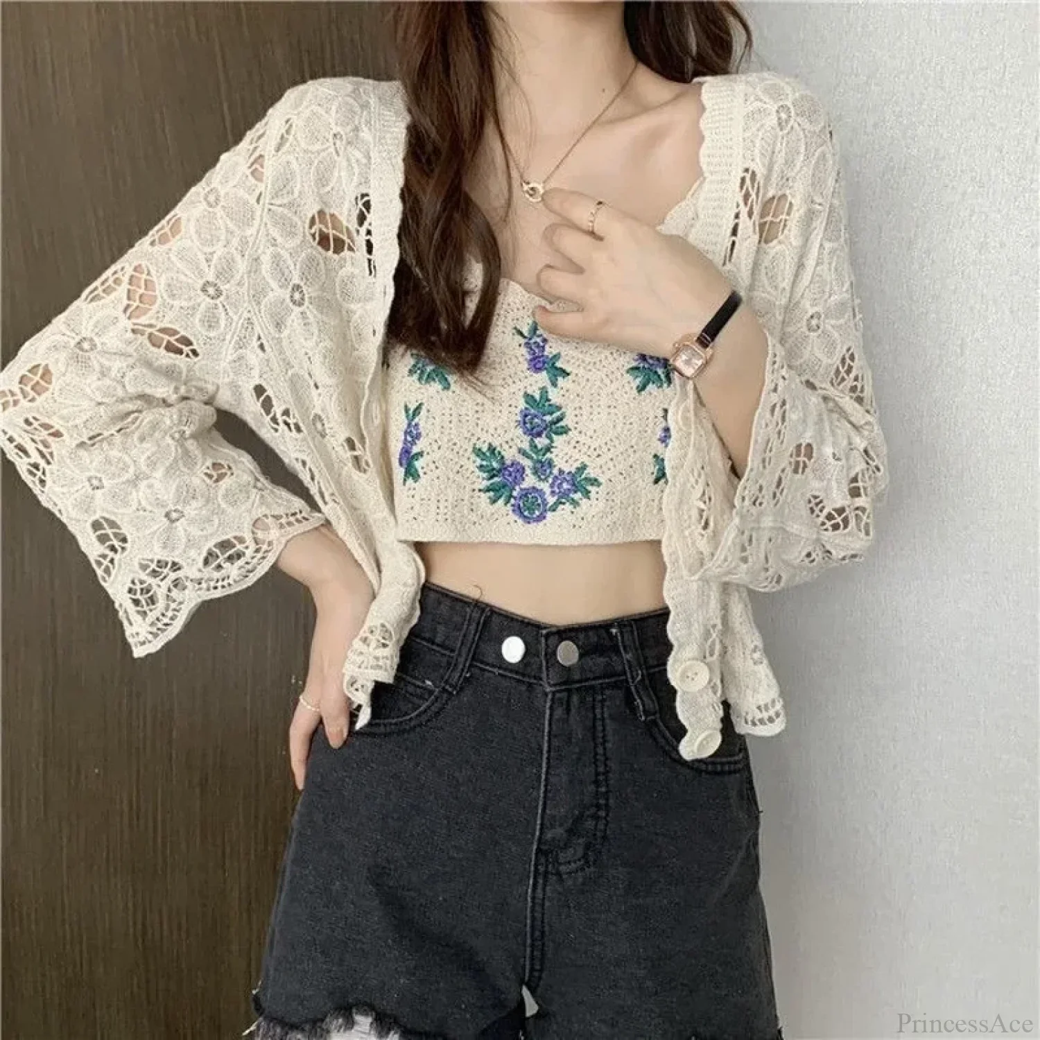 Hollow Out Elegant Long Sleeve Shrug Cardigan - Image 6