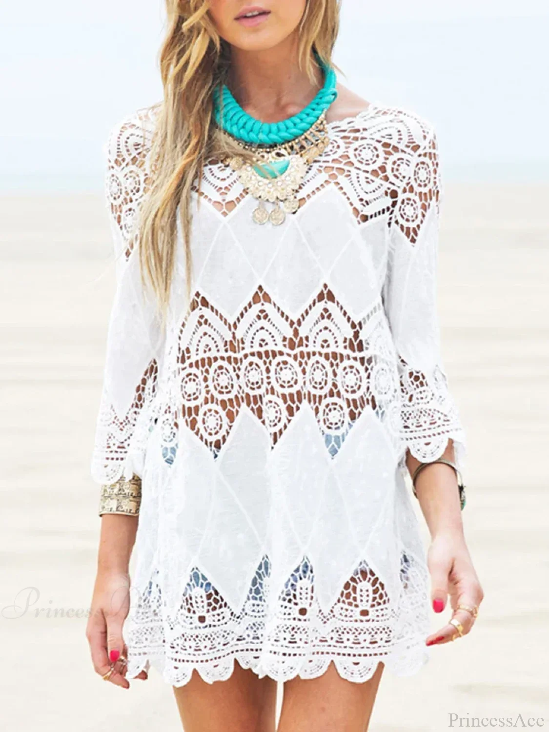 Hollow Out Half Sleeve Beach Cover Up - Image 2