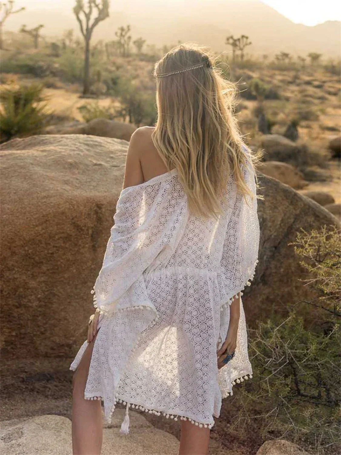 Hollow Out Lace Up Bikini Cover Up - Image 3
