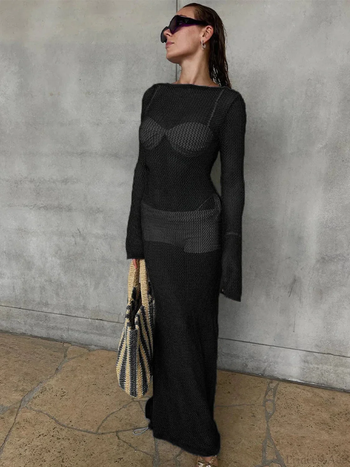 Hollow Out Long Sleeve Bikini Cover Up - Image 4