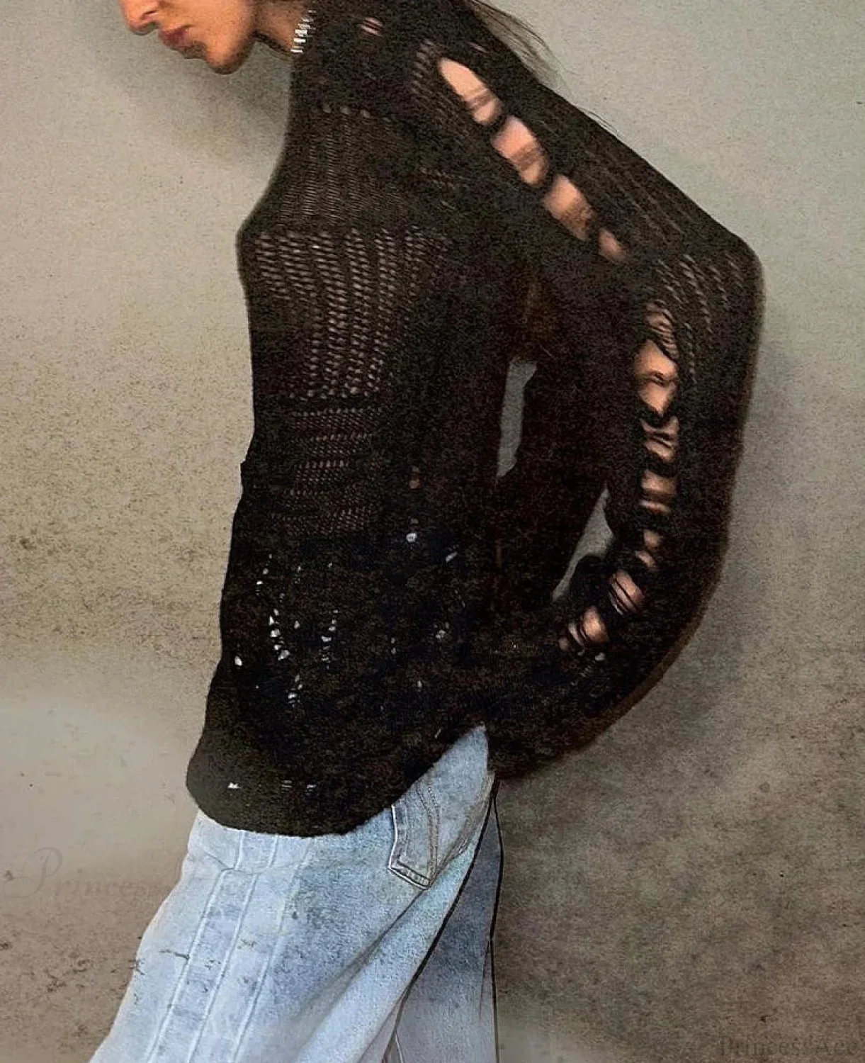 Hollow Out Loose O-Neck Long Sleeve Knitted Pullover Sweater - Image 4