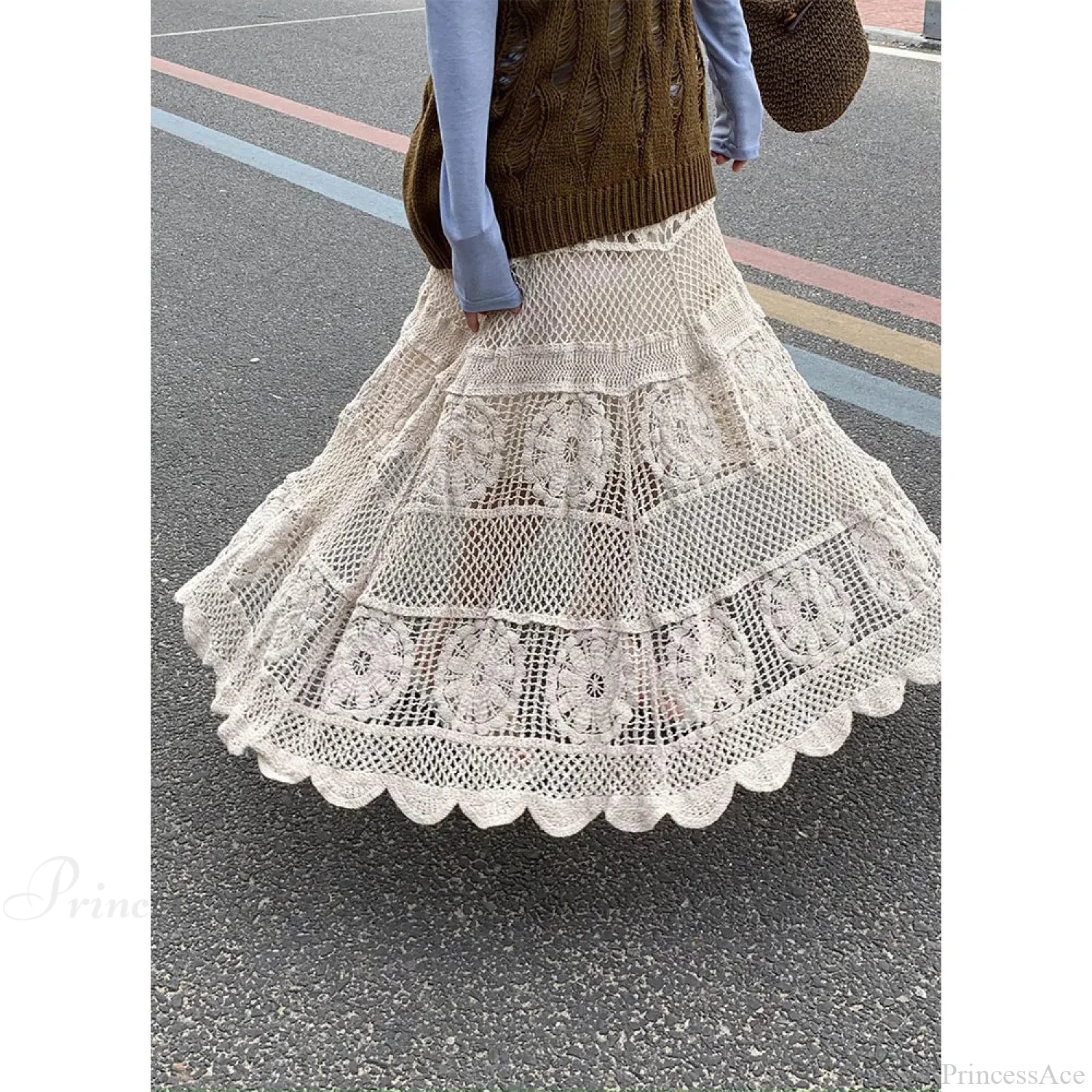 Hollow Out Maxi Skirt Solid Color A-line Hook Romantic Holiday - Image 5