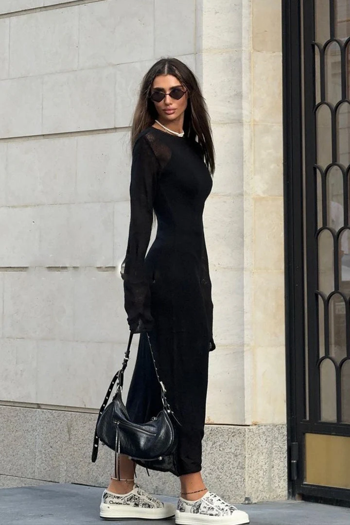 Hollow Out Pink Bodycon Knit Maxi Dress - Image 10
