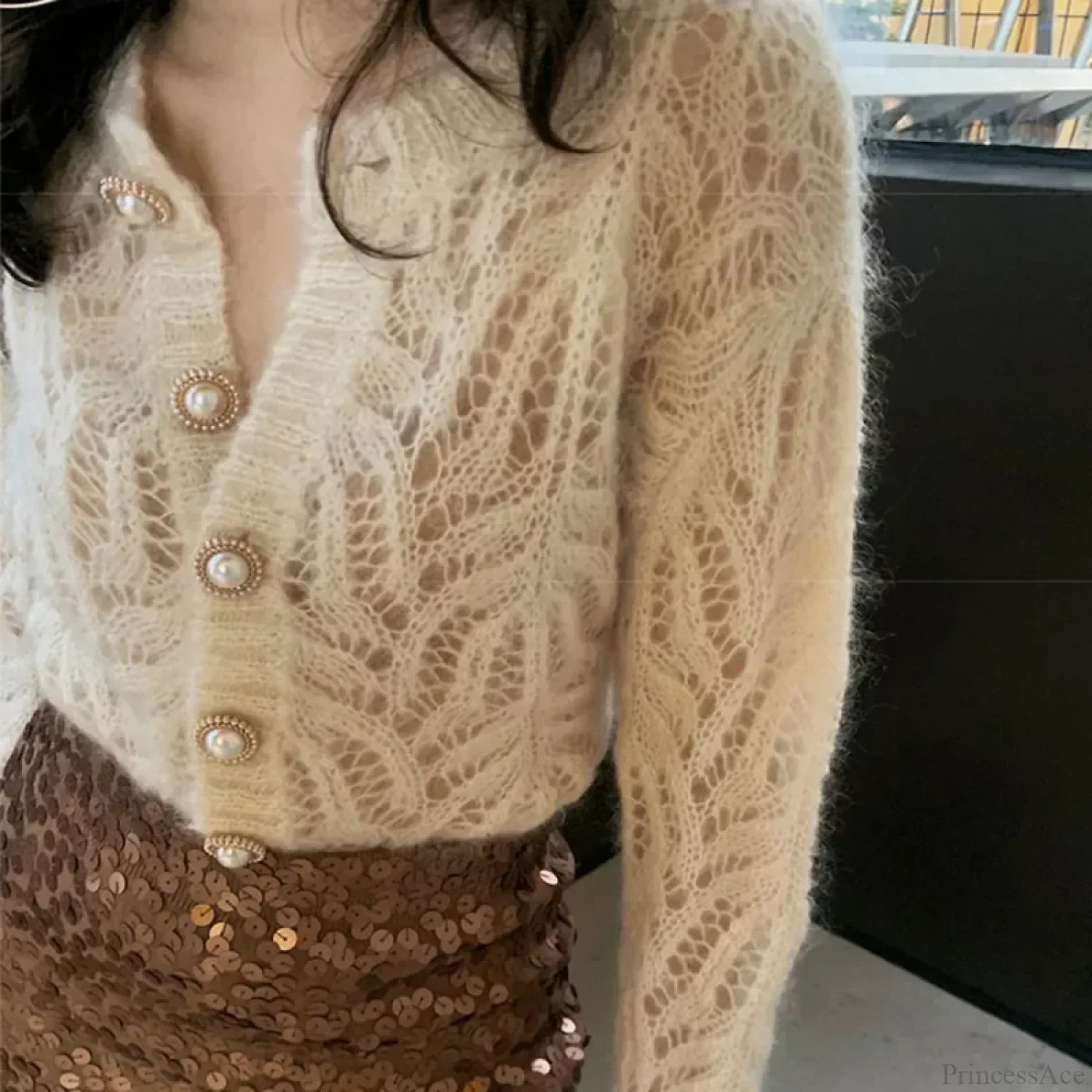 Hollow Out Single Breasted Spring Knit Cardigan - Image 3
