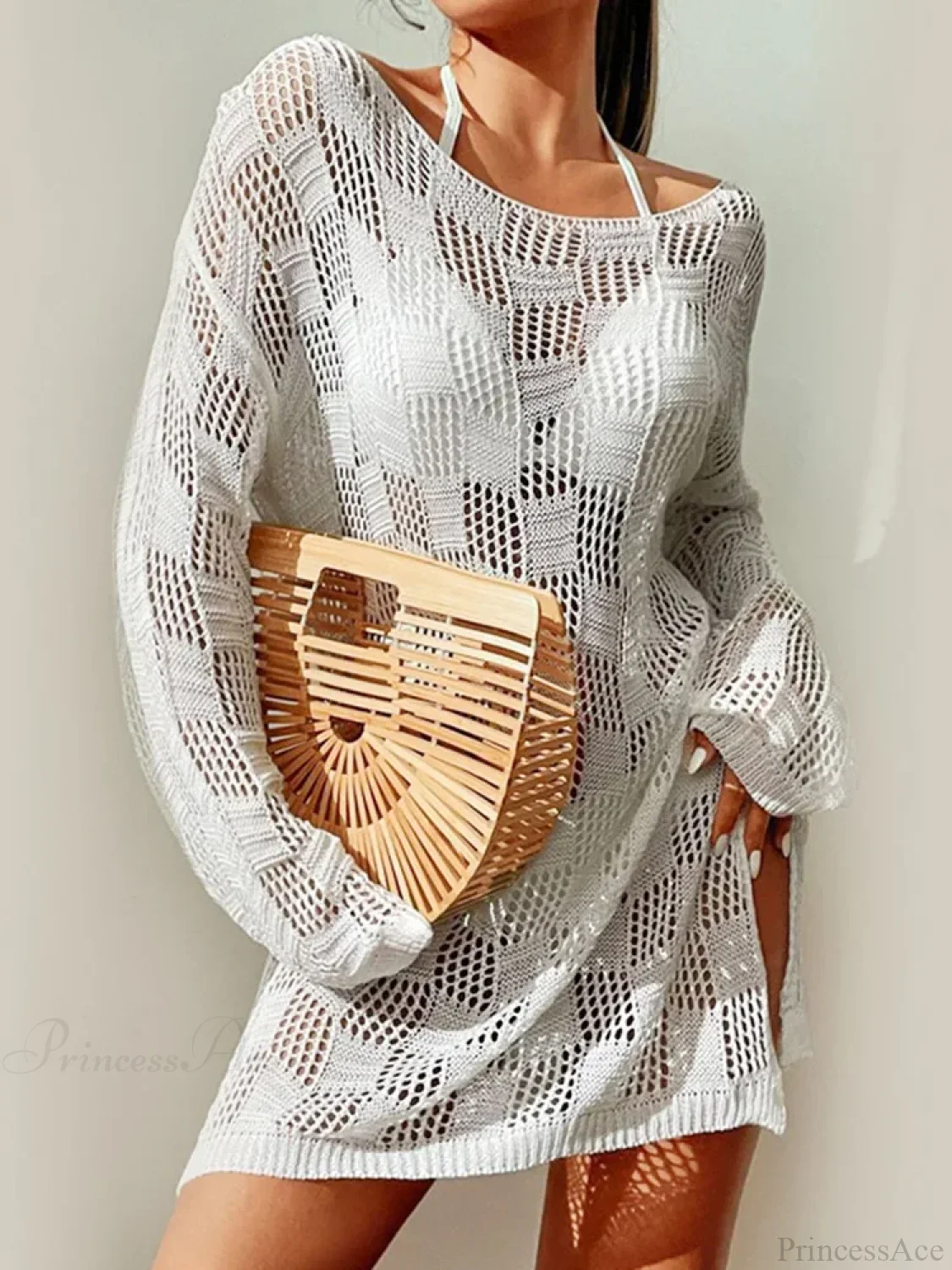 Hollow Out Slit Cut Long Sleeve Bikini Cover Up - Image 4