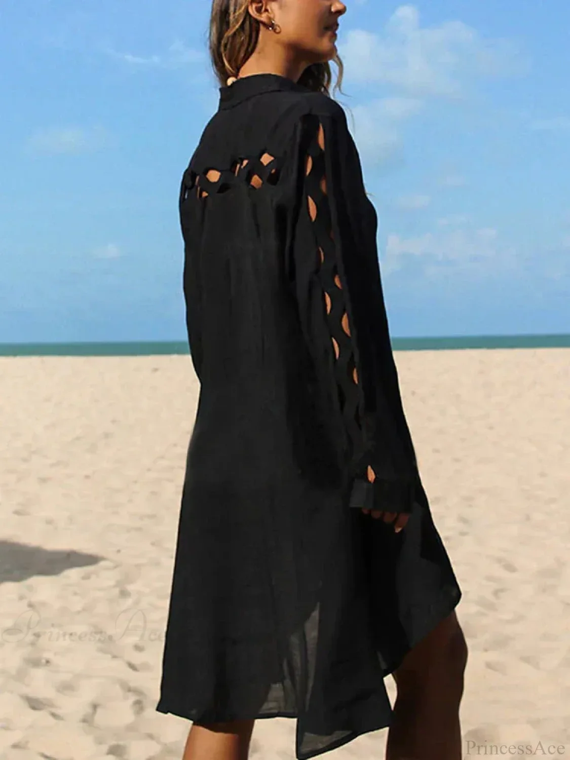 Hollow Out Turn-Down Collar Cover Up - Image 5