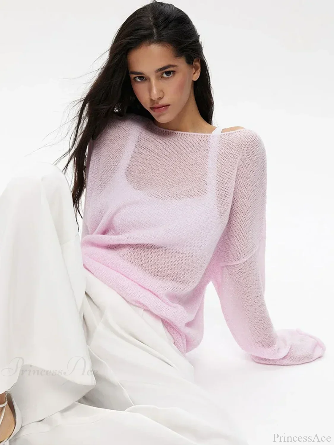 Hollow See-through O-neck Long Sleeve Sweater - Image 13