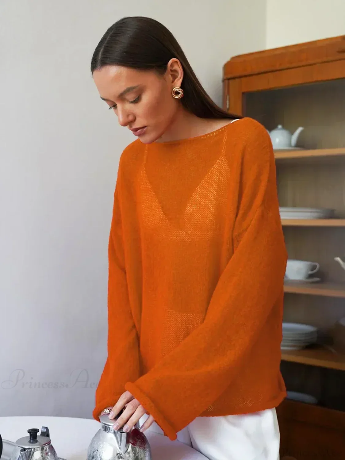 Hollow See-through O-neck Long Sleeve Sweater - Image 15