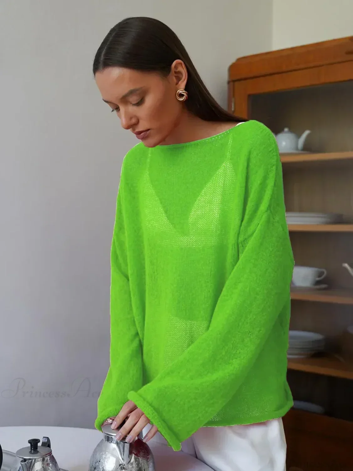 Hollow See-through O-neck Long Sleeve Sweater - Image 18