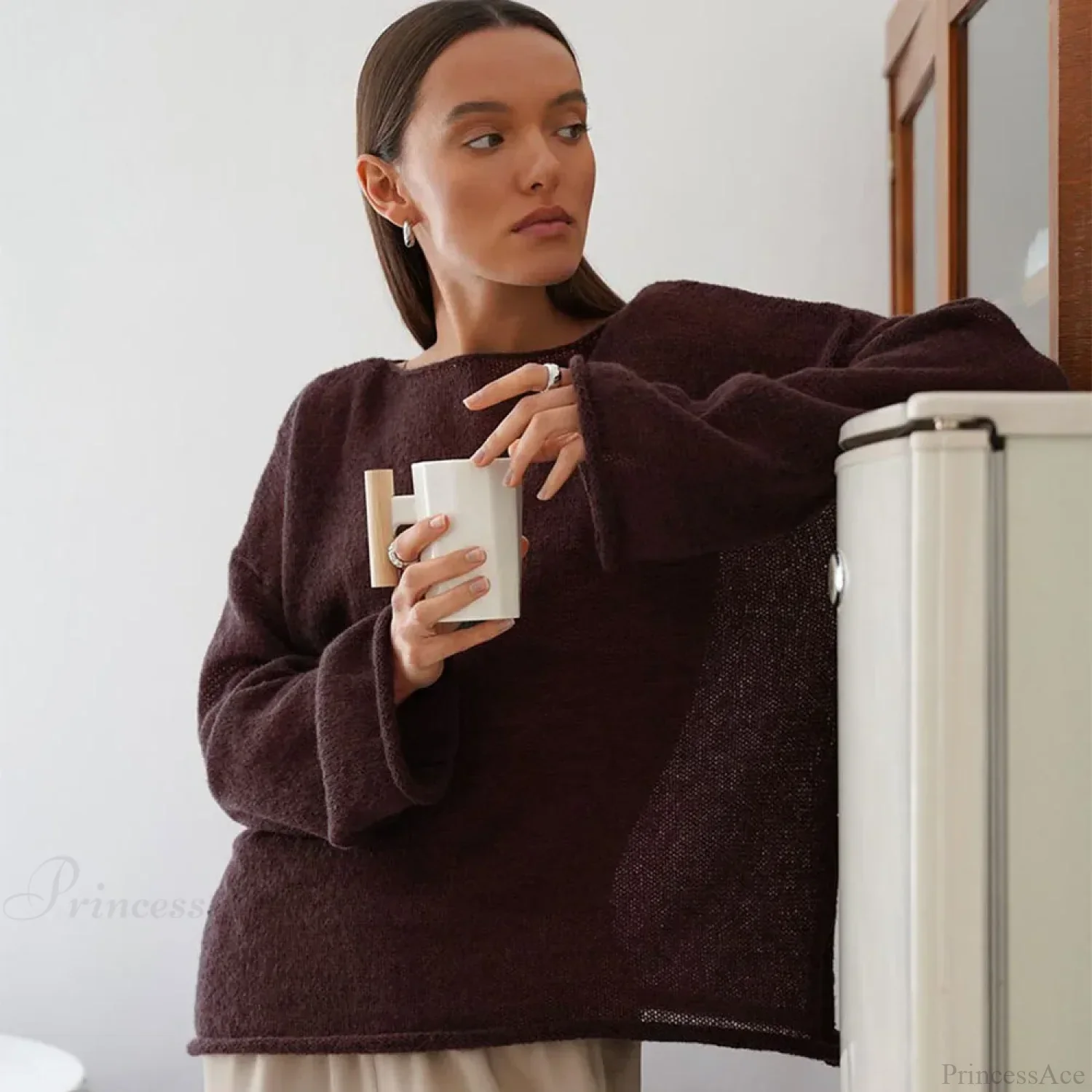 Hollow See-through O-neck Long Sleeve Sweater - Image 2