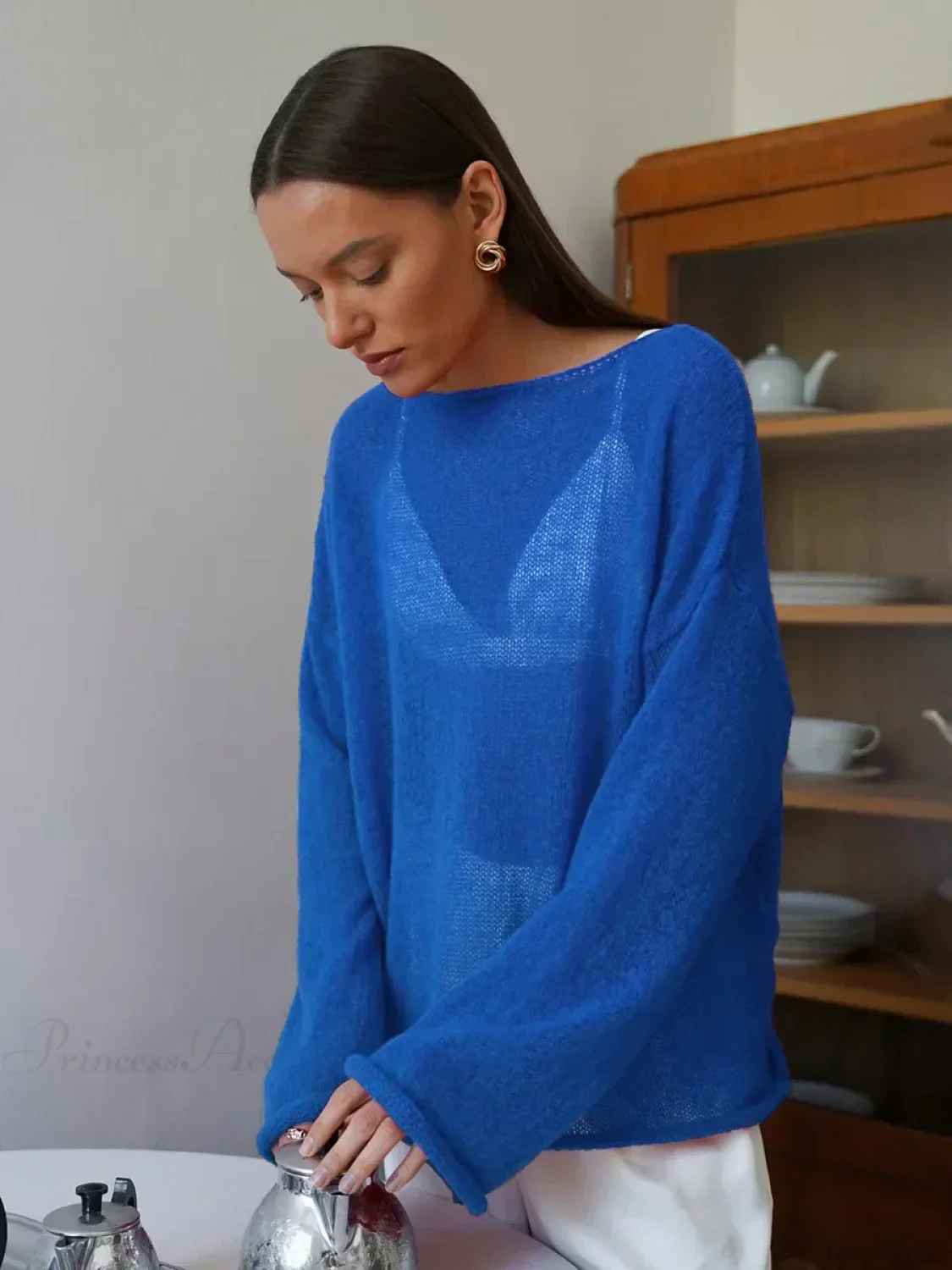 Hollow See-through O-neck Long Sleeve Sweater - Image 20