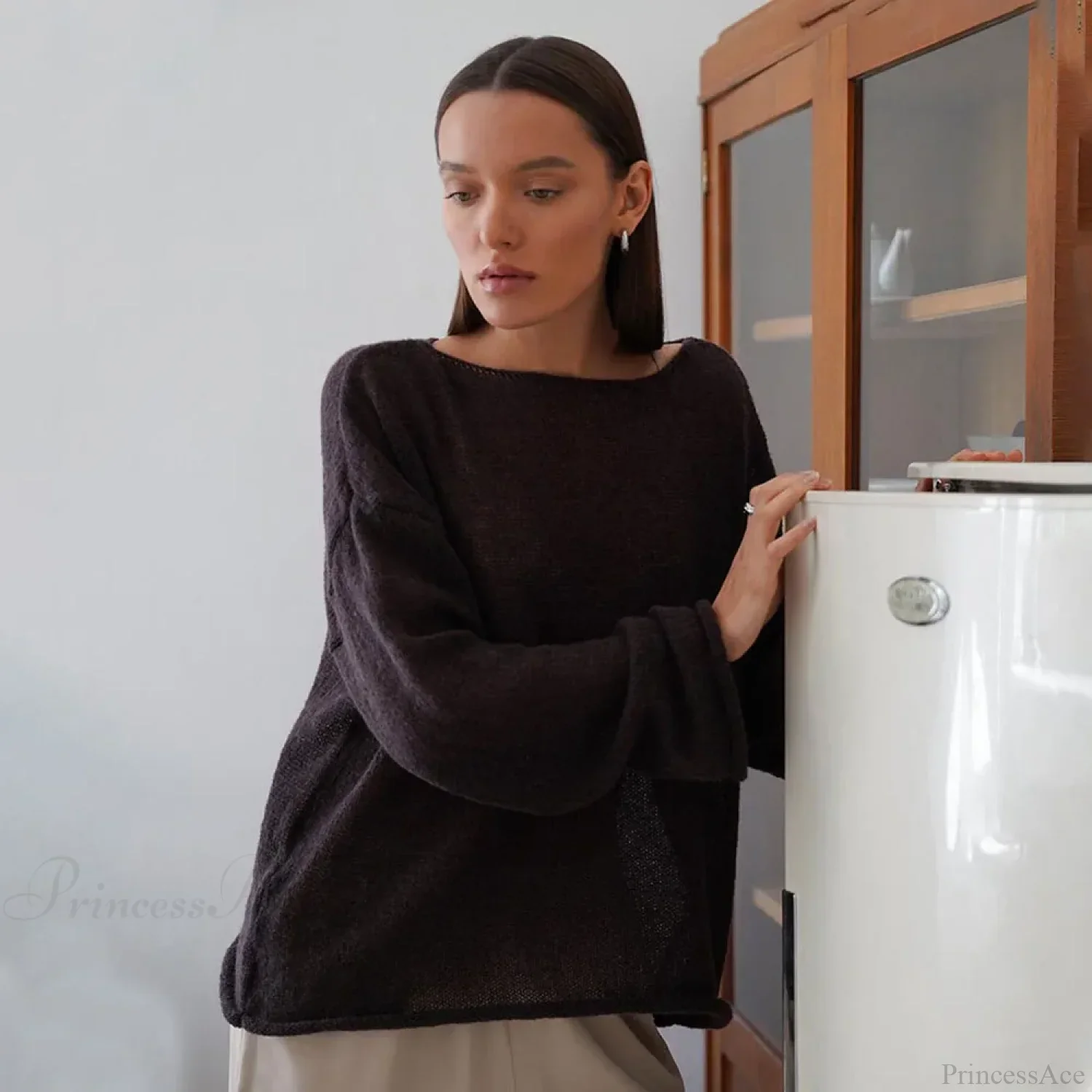 Hollow See-through O-neck Long Sleeve Sweater - Image 3