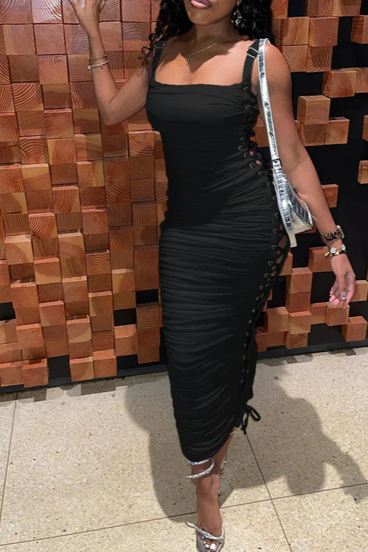 Hollow Side Lace-Up Ruched Slim Fit Party Dress - Image 5