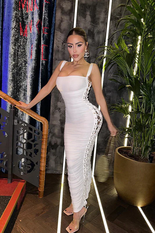 Hollow Side Lace-Up Ruched Slim Fit Party Dress - Image 7