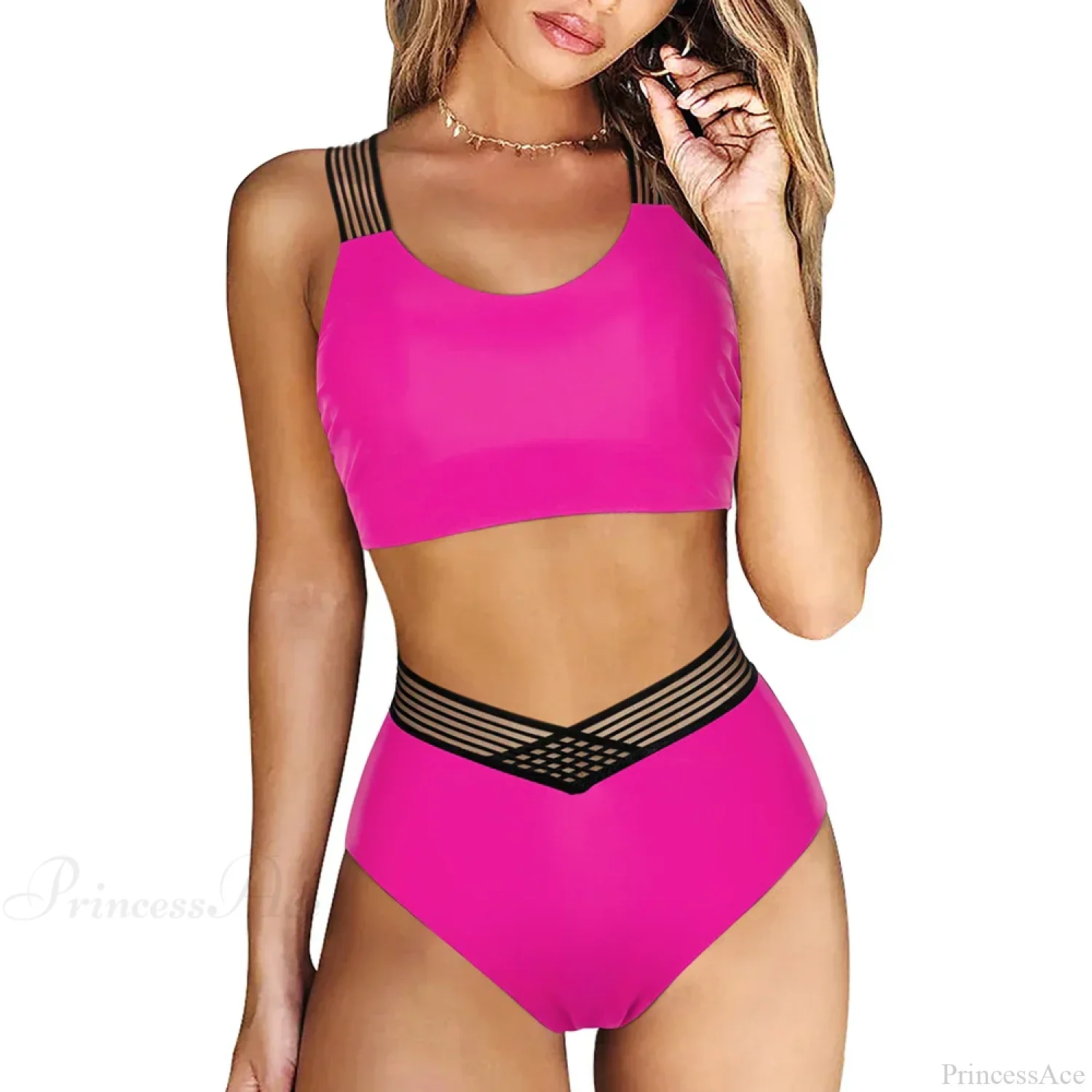 Hollow Solid Color High Waist Two Piece Set - Image 11