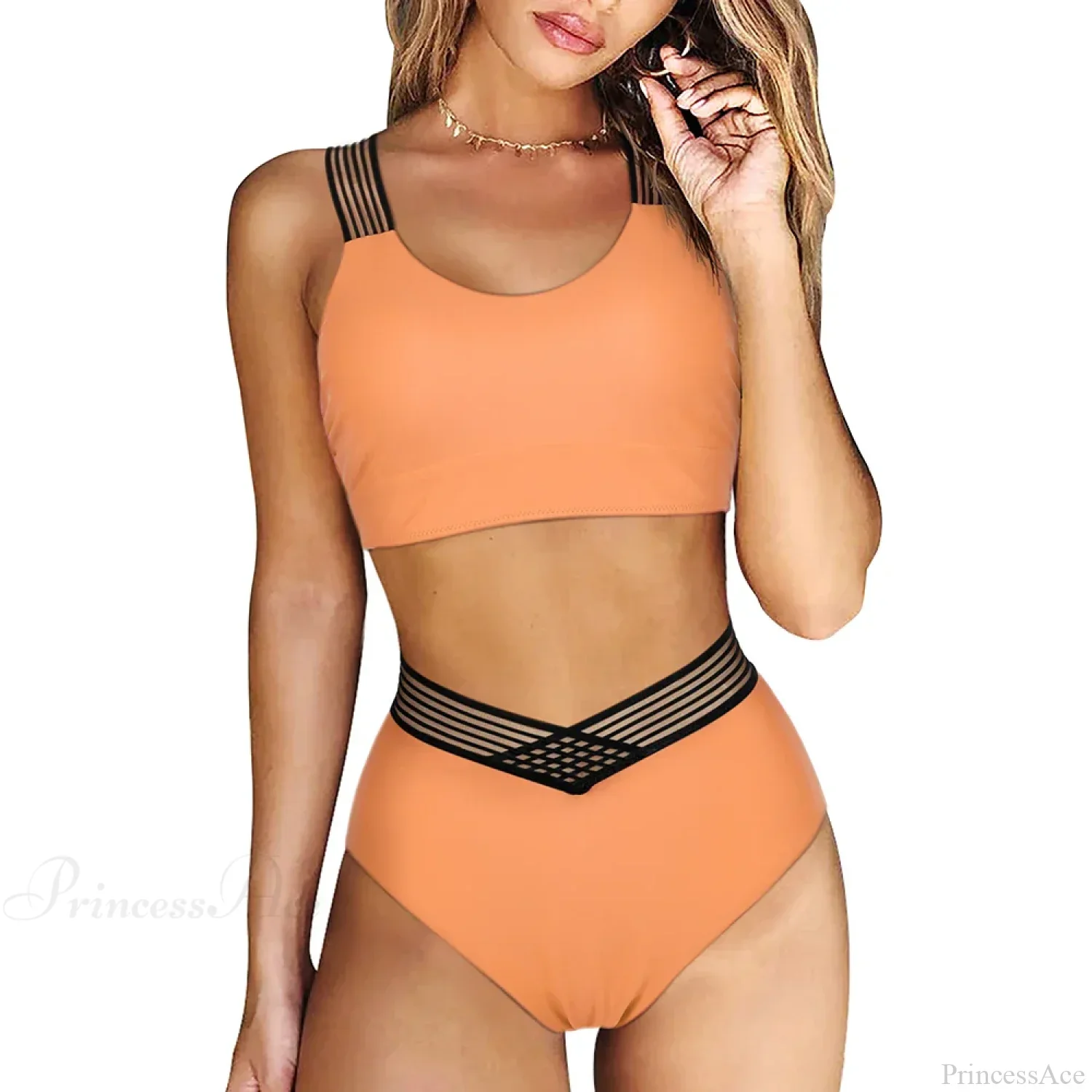 Hollow Solid Color High Waist Two Piece Set - Image 12