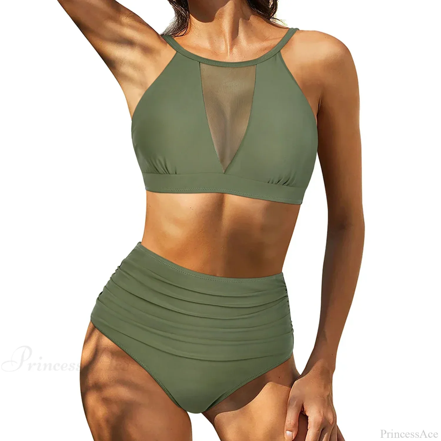 Hollow Solid Color High Waist Two Piece Set - Image 3