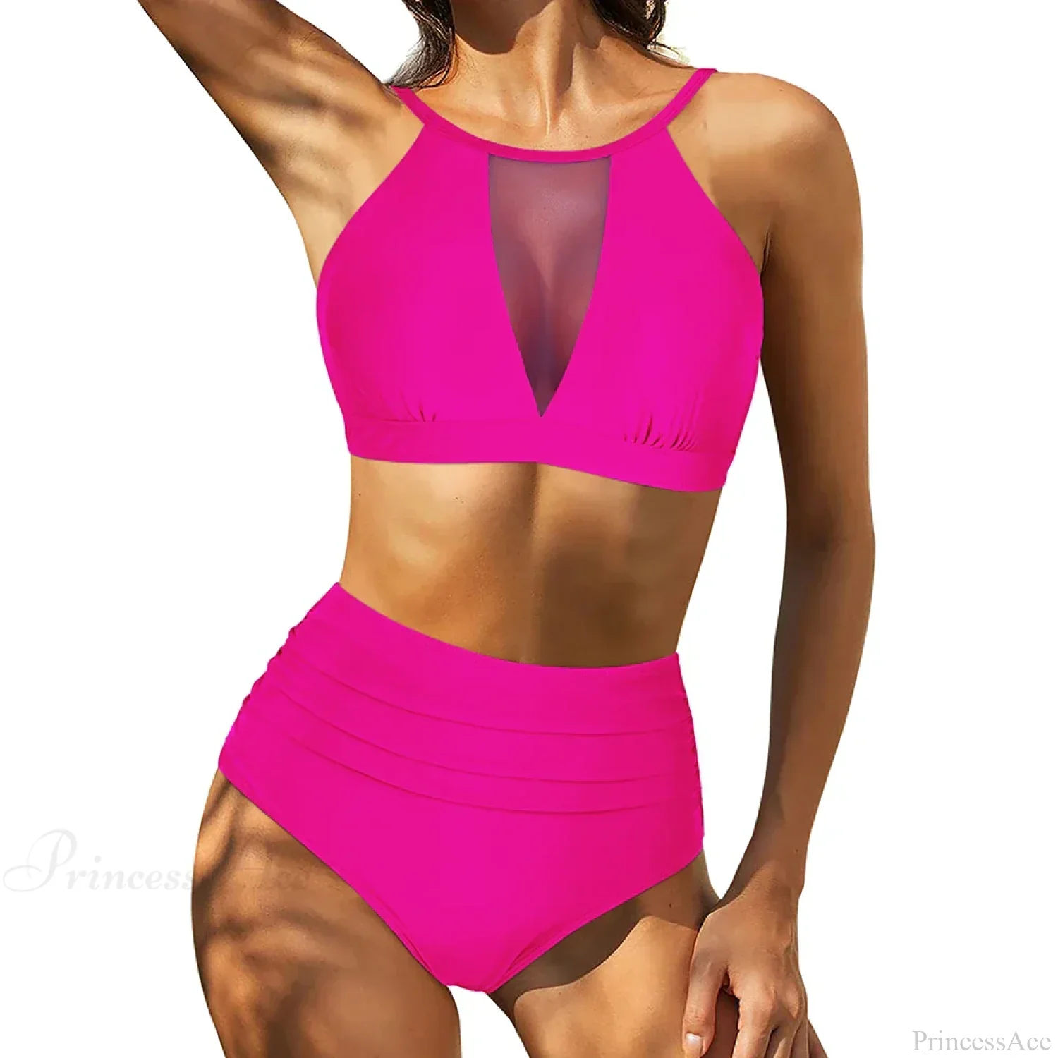 Hollow Solid Color High Waist Two Piece Set - Image 5