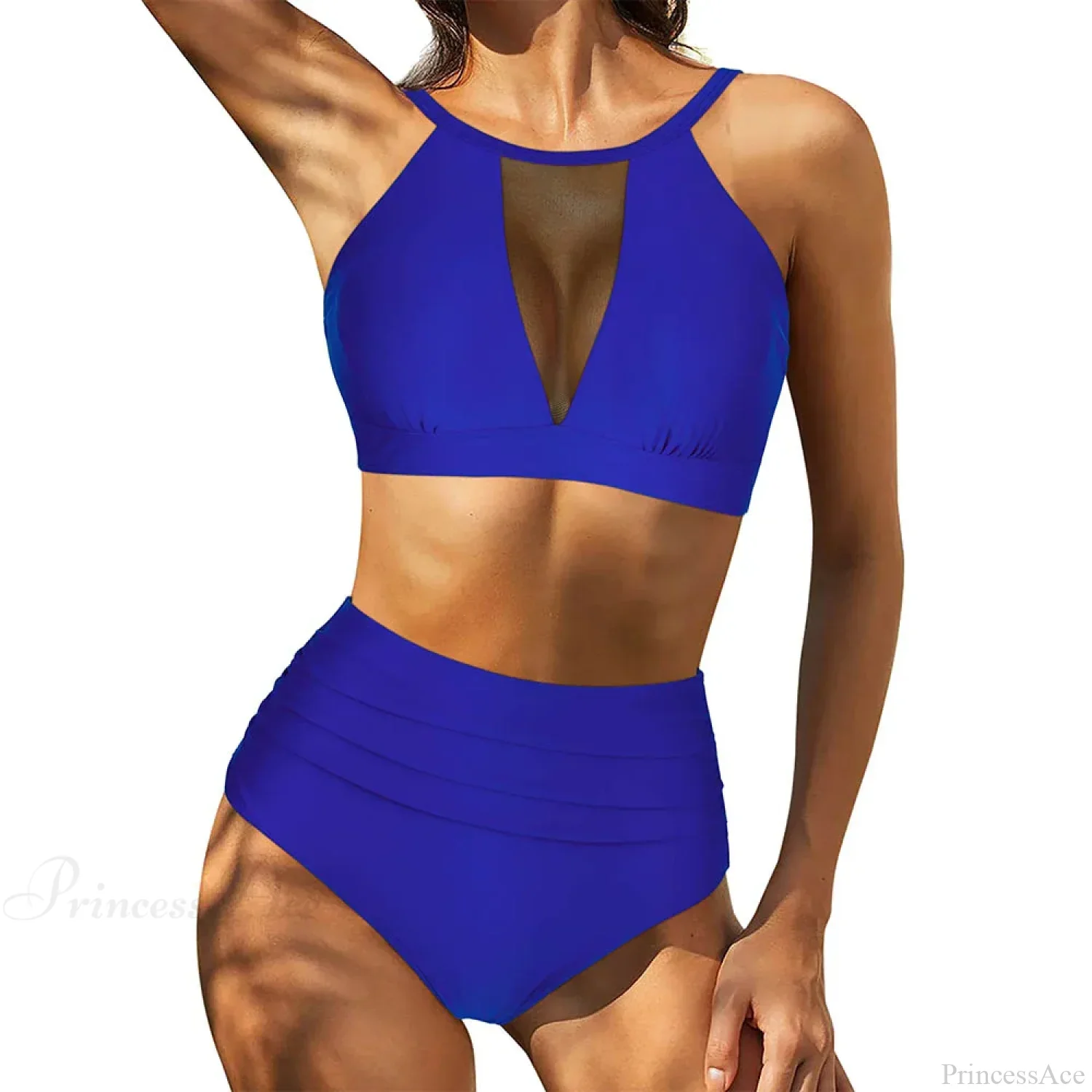 Hollow Solid Color High Waist Two Piece Set - Image 7